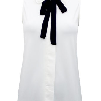 IVORY Sleeveless Tie Neck Blouse Armlos