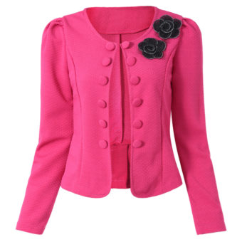 Bowknot Applique Single-Breasted Short Blazer PINK