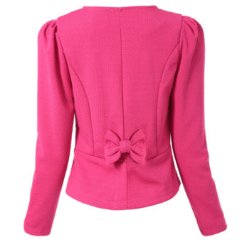 Bowknot Applique Single-Breasted Short Blazer PINK