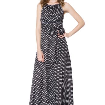 Stylish Halter Neck Sleeveless Polka Dot Asymmetric Dress