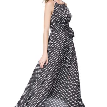 Stylish Halter Neck Sleeveless Polka Dot Asymmetric Dress