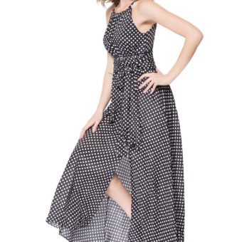 Stylish Halter Neck Sleeveless Polka Dot Asymmetric Dress