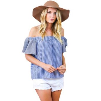 Sexy Off The Shoulder Striped Butterfly Sleeve Blouse