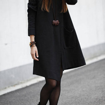 Irregular Big Pocket Long Sleeves Casual Style Scoop Neck Cotton Women's Maternity Dress