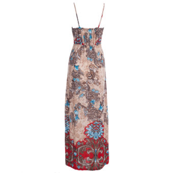 Fashionable Plunging Neck Spaghetti Strap Print Padded Bohemian Dress