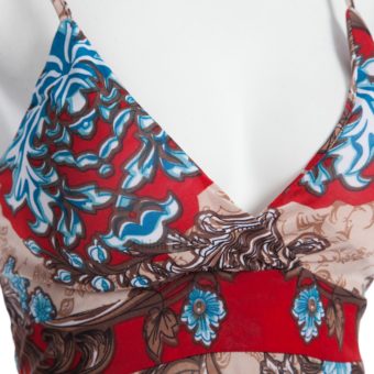 Fashionable Plunging Neck Spaghetti Strap Print Padded Bohemian Dress