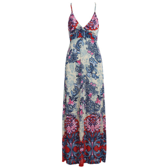 Fashionable Plunging Neck Spaghetti Strap Print Padded Bohemian Dress