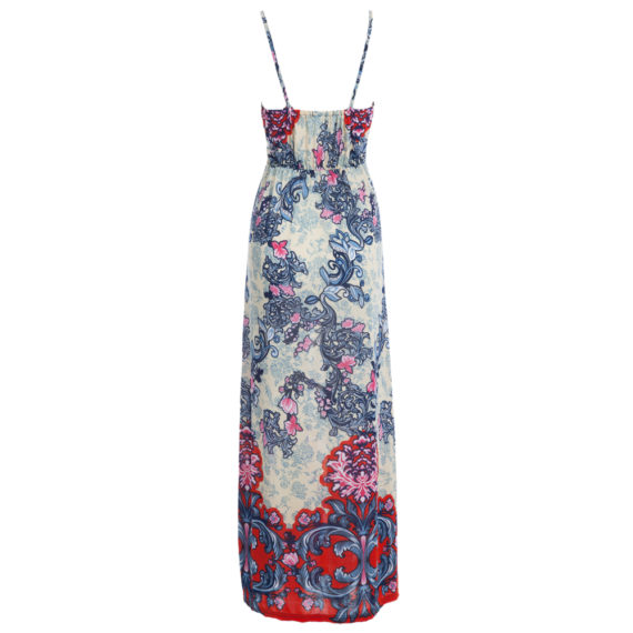 Fashionable Plunging Neck Spaghetti Strap Print Padded Bohemian Dress