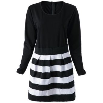 Fashionable Scoop Neck Striped Long Sleeve Dress